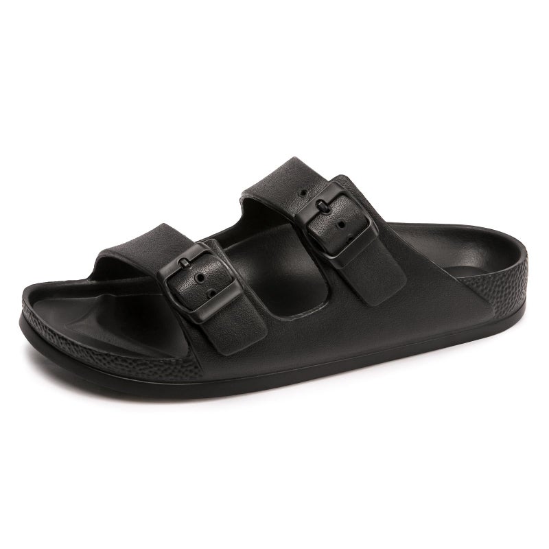 FUNKYMONKEY Women's Comfort Slides, Adjustable Double Buckle with Arch Support EVA Non-Slip Flat Sandals for Vacation & Daily Wear (6 M US-Women, Black) - Image 1